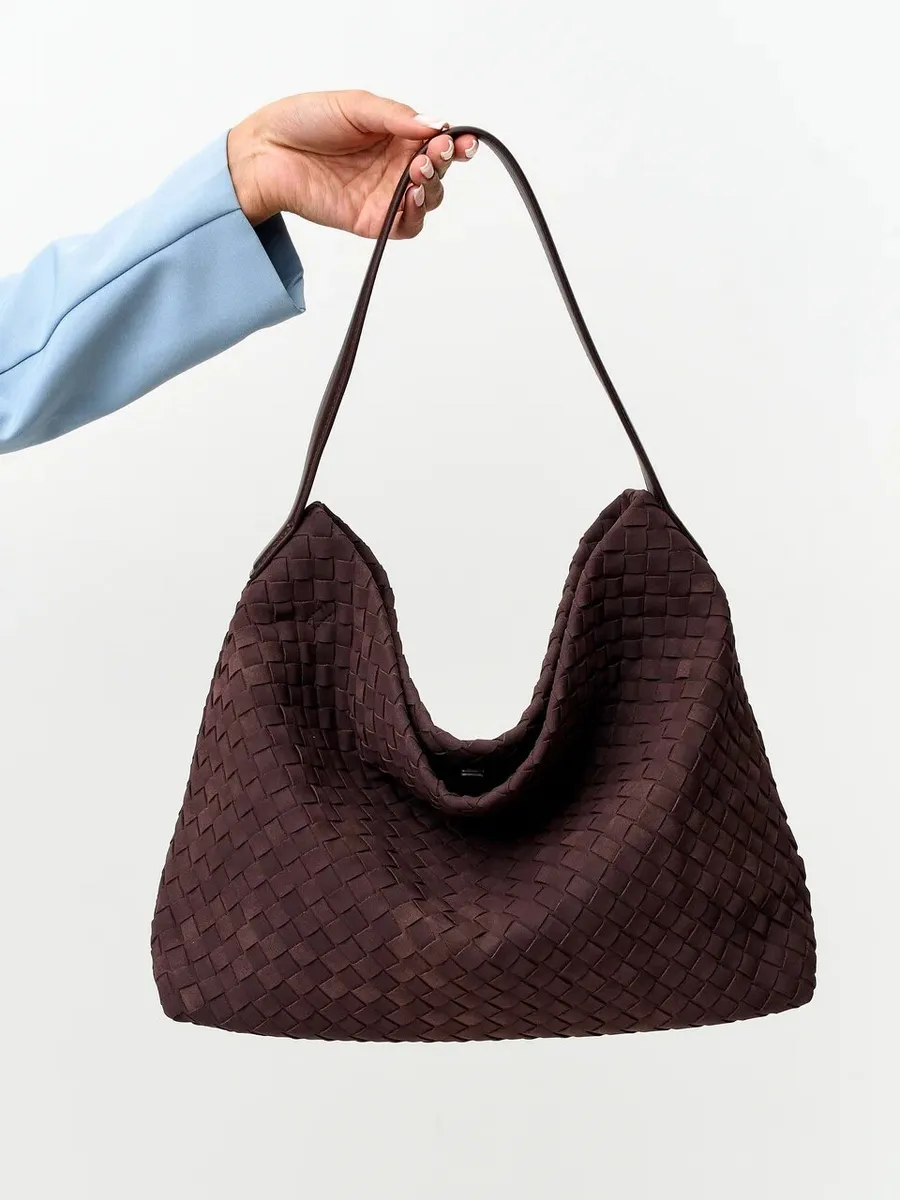 Large Woven Suede Evelyn Bag