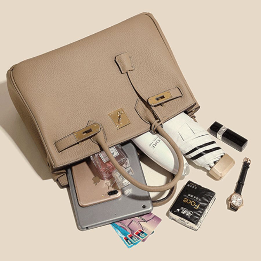 Classic Medium Genuine Leather Barcelona Bag – Gold Hardware